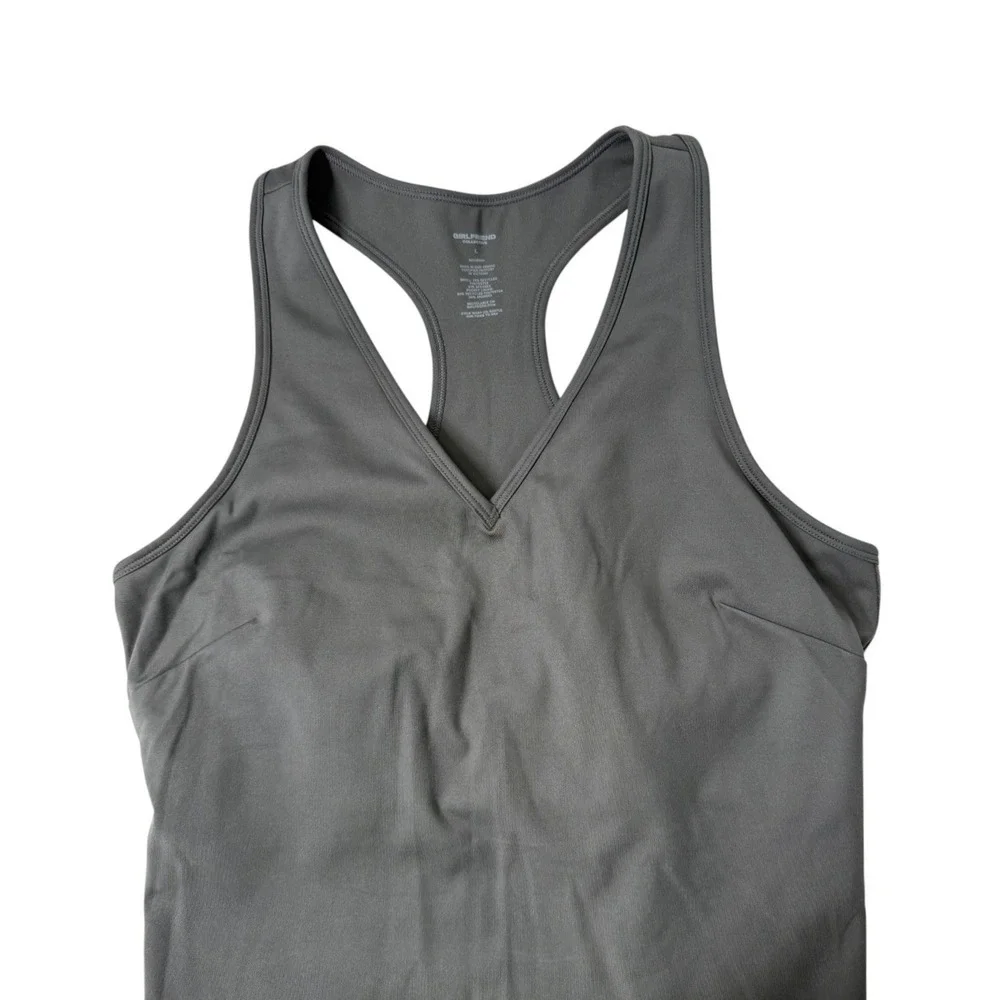 Girlfriend Collective Deep V-Neck Sleeveless Full Length Sports Bra Large Gray
